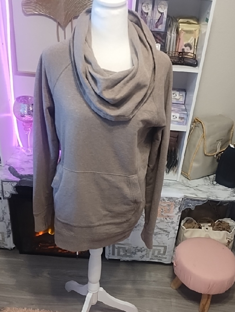 L.L. Bean Women's Taupe Cowl Neck Sweatshirt